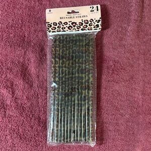 Leopard Print Reusable Straws - 24 Piece Set